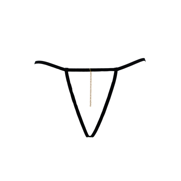 String noir en dentelle avec bijou et chaîne dorée 